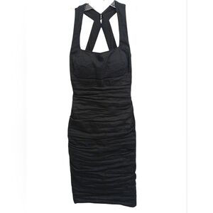 Artelier Nocole Miller Ruched Black Mini Dress 2 Sleeveless Cross Back Coquette